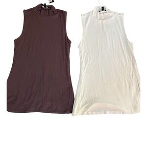 Express Womens Sleeveless Mock Neck Top Bundle Mauve Brown Cream sz Small Bundle
